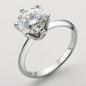 Diamond solitaire moissanite engagement ring 1-carat 925 Silver band.